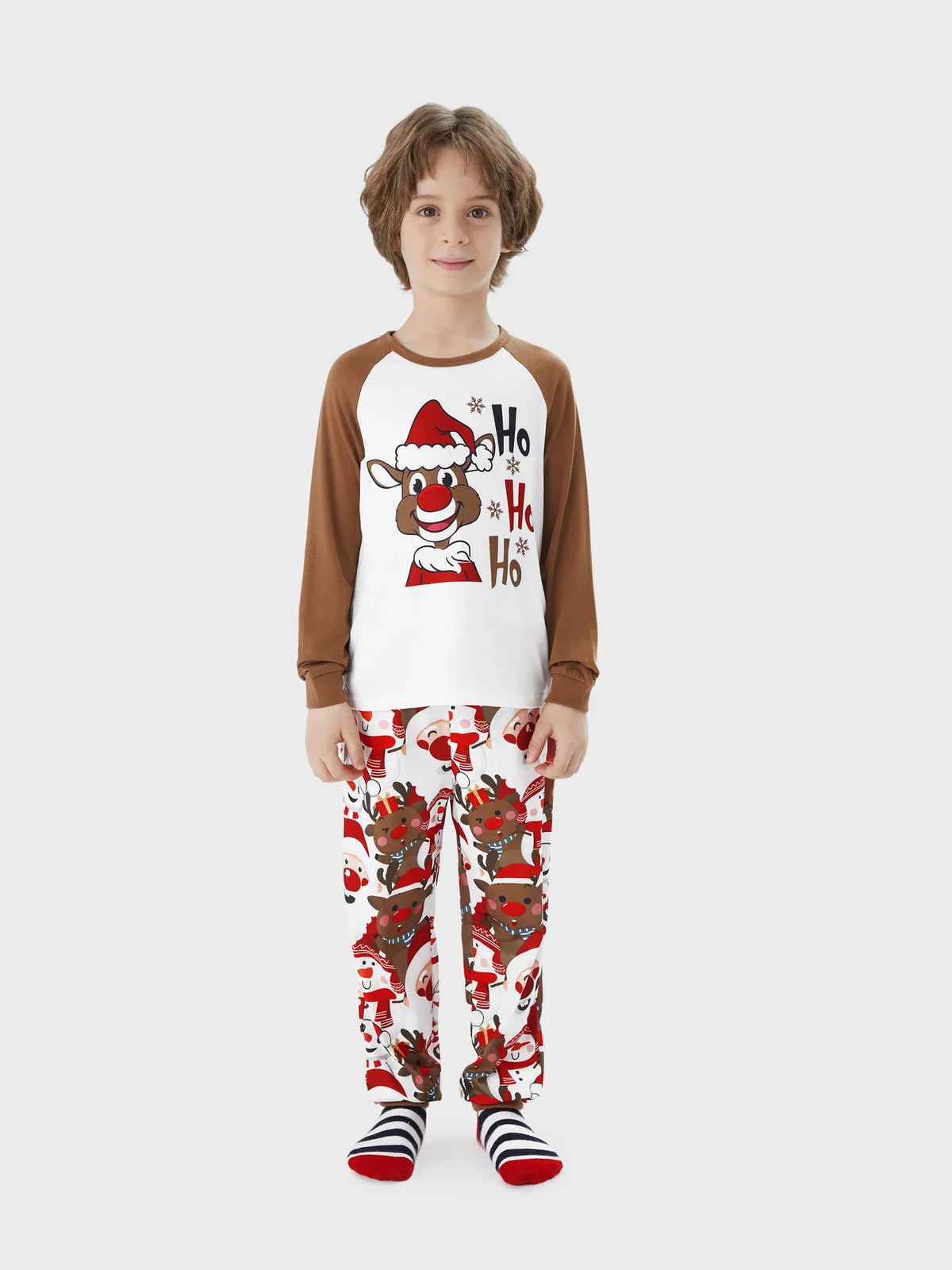 Christmas Family Matching Reindeer Print Raglan Sleeve Pajamas Sets