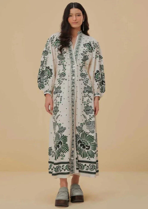 Elegant Floral Patterned Long Robe With Mandarin Collar