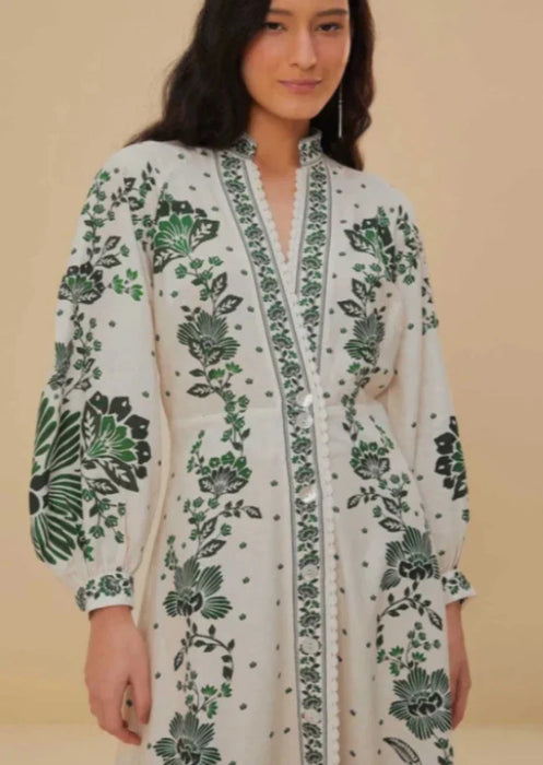 Elegant Floral Patterned Long Robe With Mandarin Collar