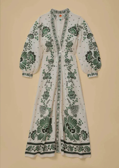 Elegant Floral Patterned Long Robe With Mandarin Collar