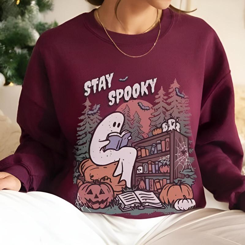 Halloween Reading Book Printed Comfy Sweatshirt