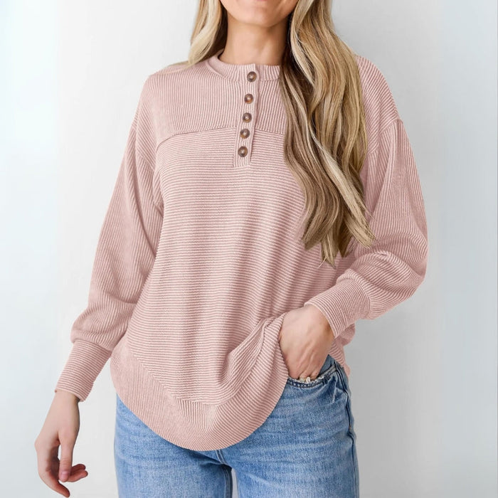 Long Sleeve Knit Top With Button Detail