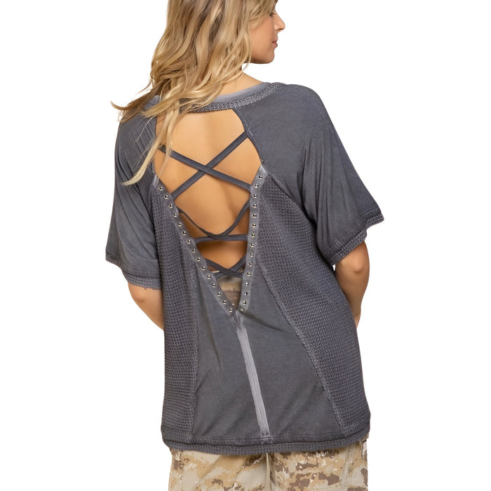 Open Back Detail Textured Knit Top