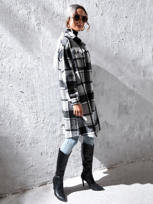 Plaid Flap Pocket Drop Coat