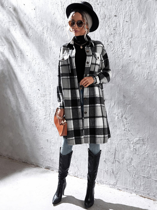 Plaid Flap Pocket Drop Coat