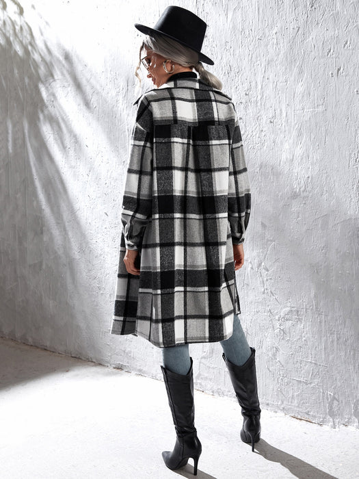 Plaid Flap Pocket Drop Coat