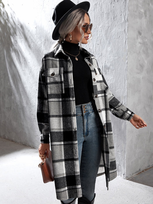 Plaid Flap Pocket Drop Coat