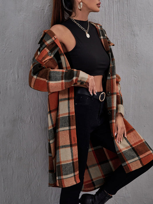 Plaid Flap Pocket Drop Coat