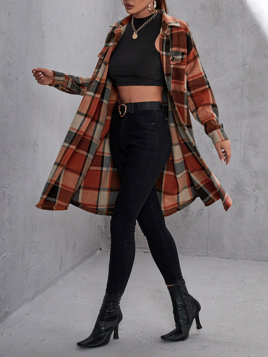 Plaid Flap Pocket Drop Coat