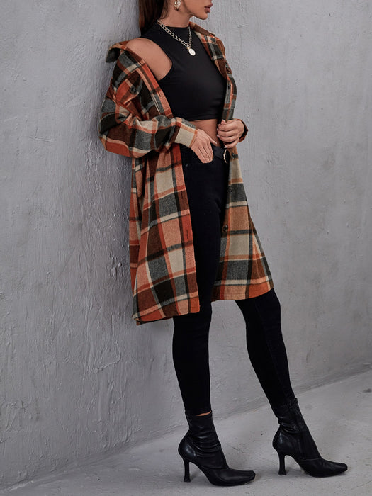 Plaid Flap Pocket Drop Coat