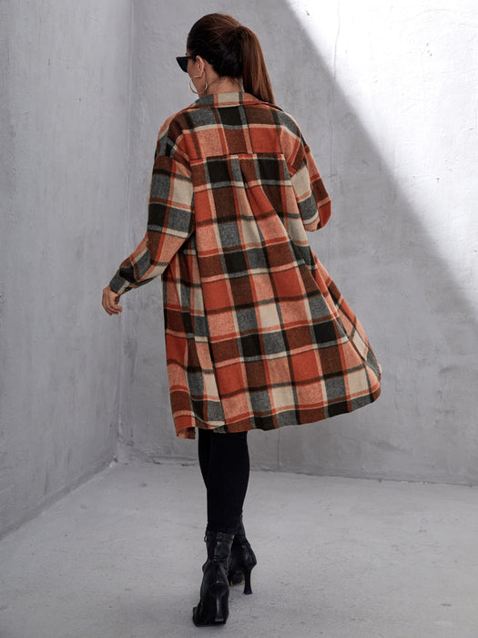 Plaid Flap Pocket Drop Coat