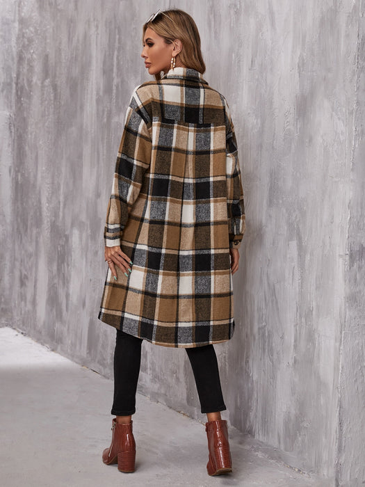 Plaid Flap Pocket Drop Coat