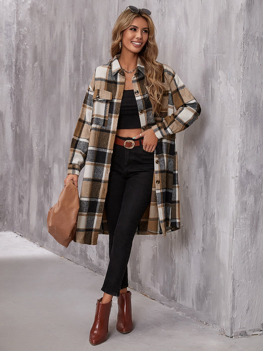 Plaid Flap Pocket Drop Coat