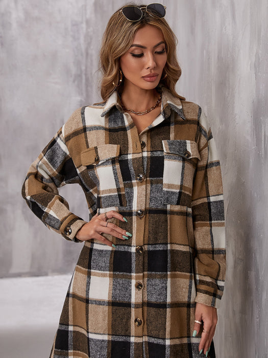 Plaid Flap Pocket Drop Coat