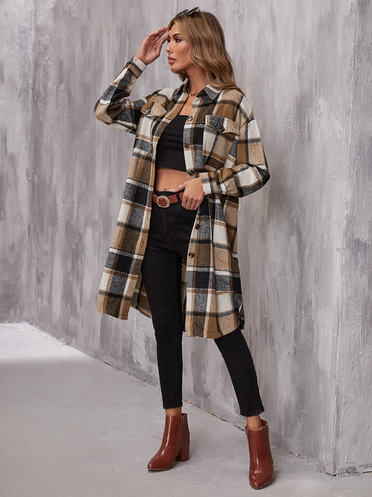 Plaid Flap Pocket Drop Coat