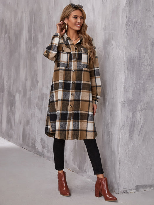 Plaid Flap Pocket Drop Coat