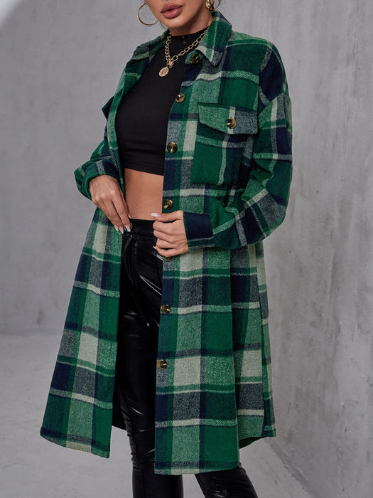 Plaid Flap Pocket Drop Coat