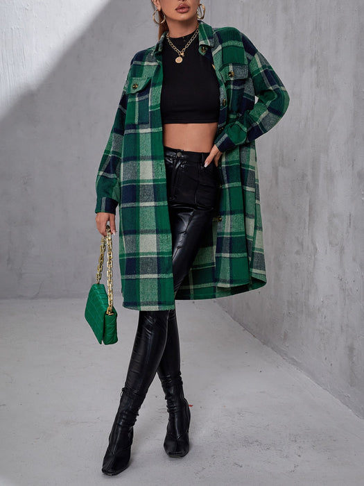 Plaid Flap Pocket Drop Coat