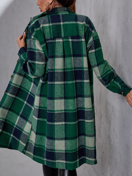 Plaid Flap Pocket Drop Coat