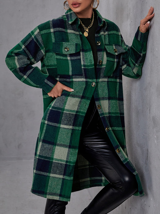 Plaid Flap Pocket Drop Coat