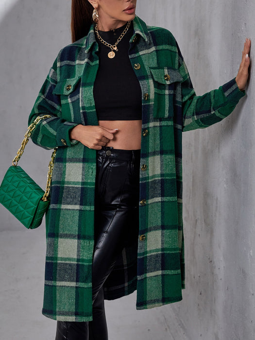 Plaid Flap Pocket Drop Coat