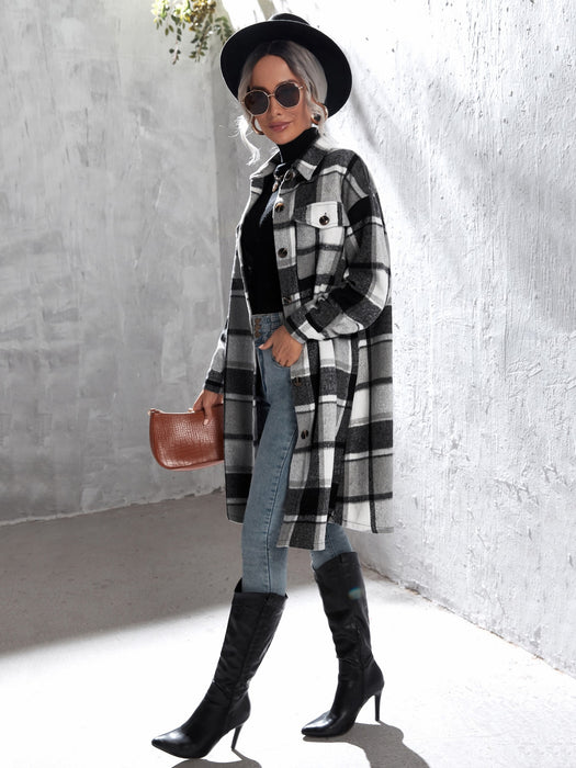 Plaid Flap Pocket Drop Coat