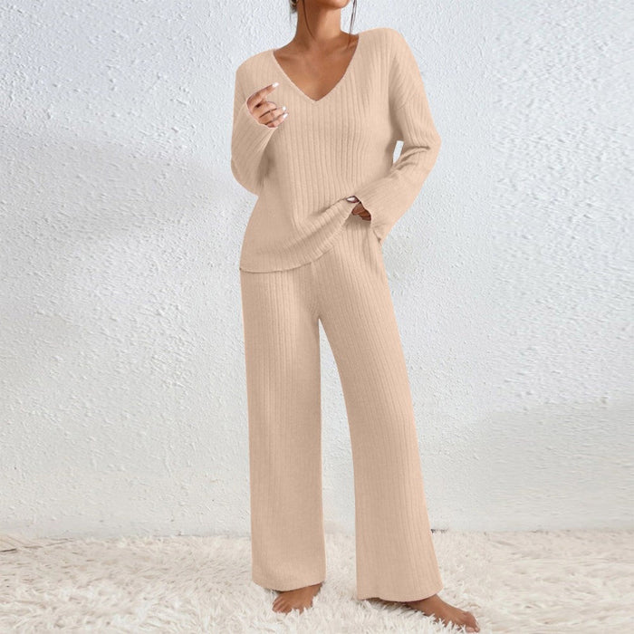 Pullover Ribbed Knit Lounge Set And Pants Matching Set