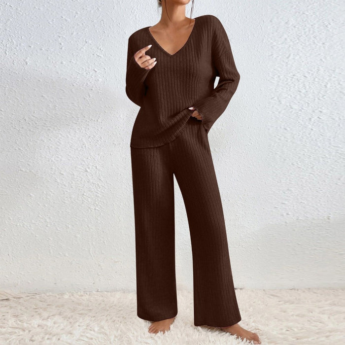 Pullover Ribbed Knit Lounge Set And Pants Matching Set