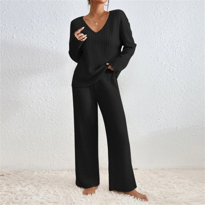 Pullover Ribbed Knit Lounge Set And Pants Matching Set