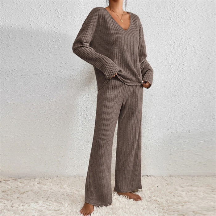 Pullover Ribbed Knit Lounge Set And Pants Matching Set