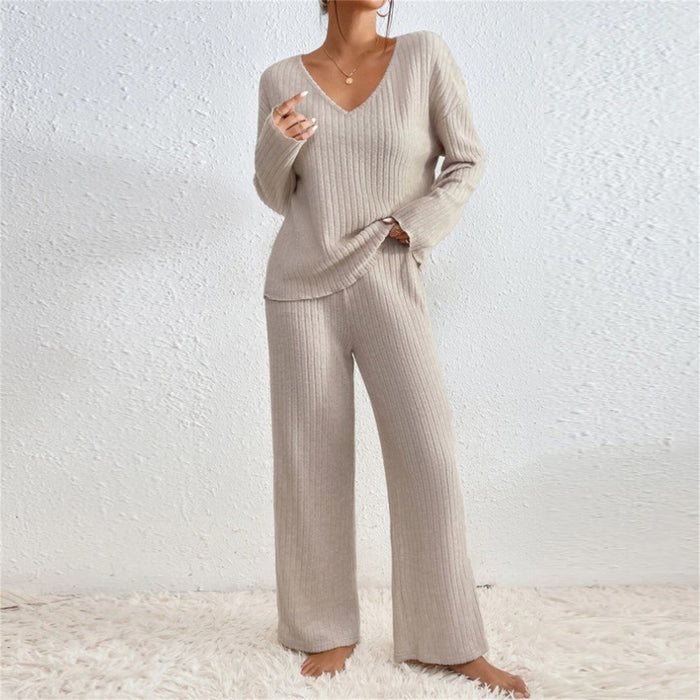 Pullover Ribbed Knit Lounge Set And Pants Matching Set