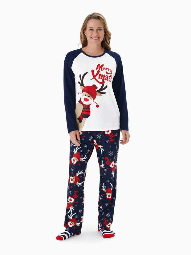 Reindeer Graphic Printed With Raglan Sleeves Family Matching Set