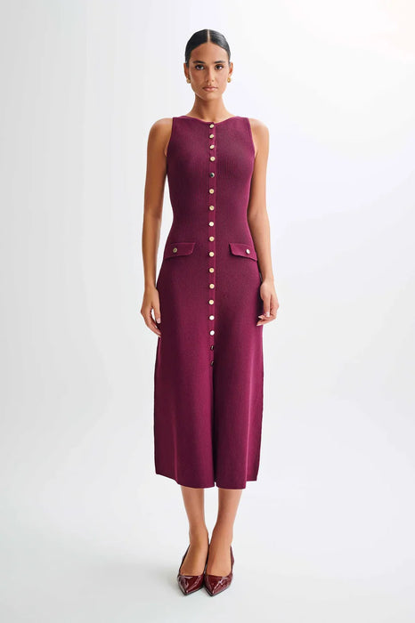 Sleeveless Ribbed Maxi Dress With Button Detailing