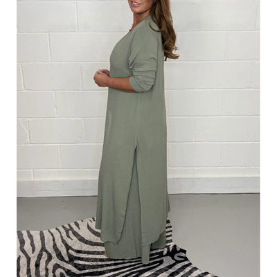 2 Pieces Casual Suit With Long Top And Trouser