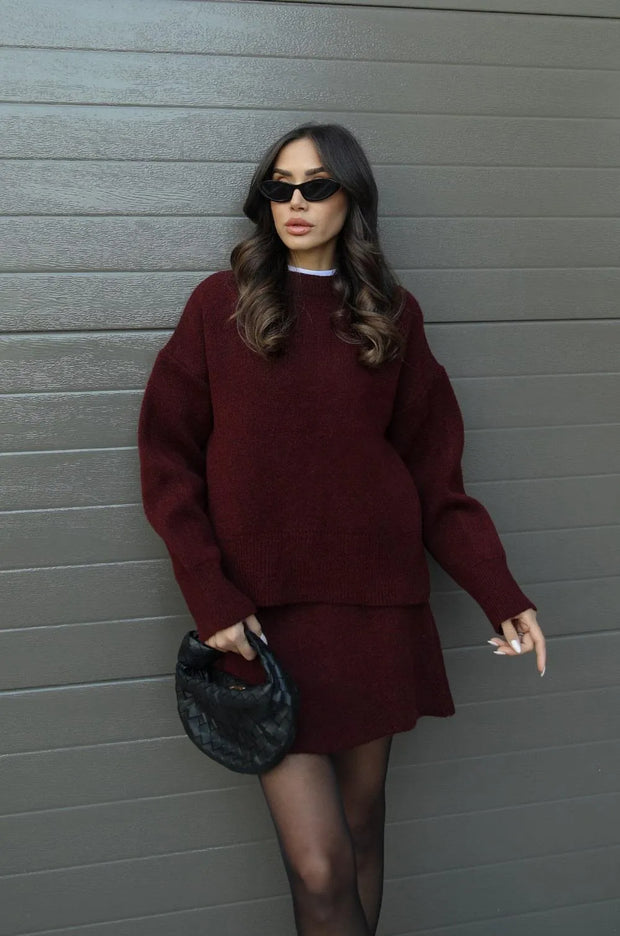 Casual Cozy Knit Skirt Suit