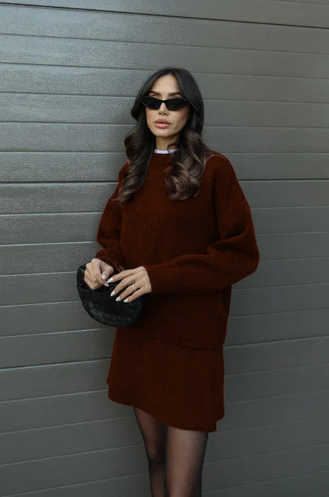 Casual Cozy Knit Skirt Suit