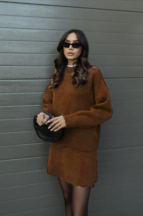 Casual Cozy Knit Skirt Suit