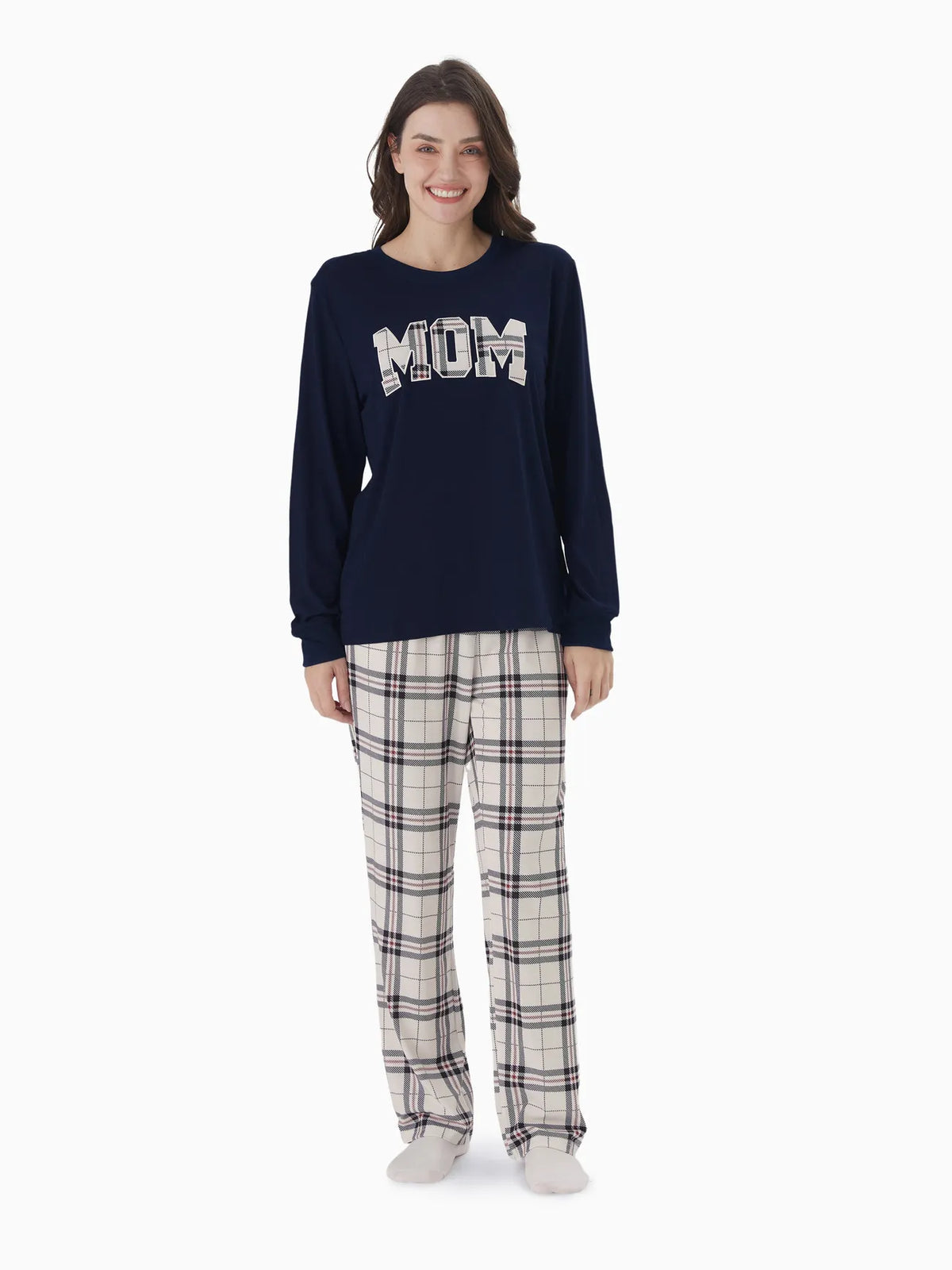 Family Matching Plaid Letter Print Pajamas Sets