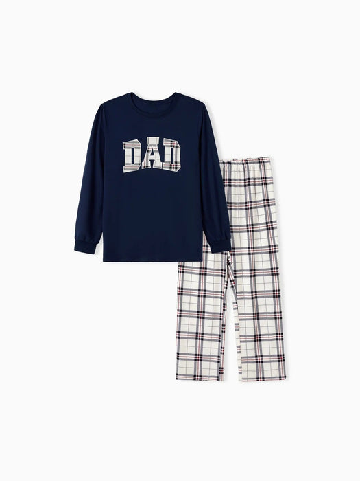 Family Matching Plaid Letter Print Pajamas Sets