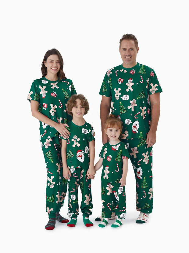 Family Christmas Pajama Set With Gingerbread And Christmas Tree Design