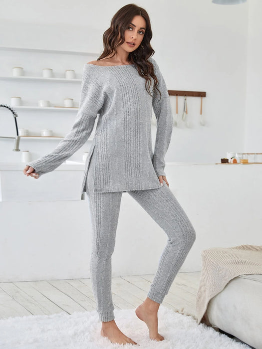 Shoulder Split Hem Tee And Pants Lounge Set