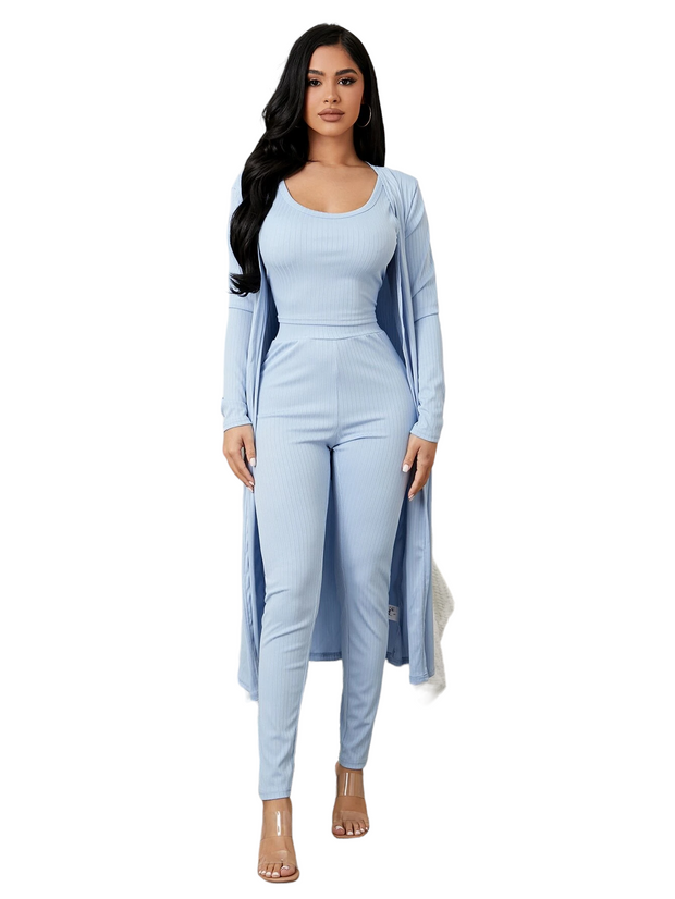 3 Pieces Ribbed Knit Lounge Set