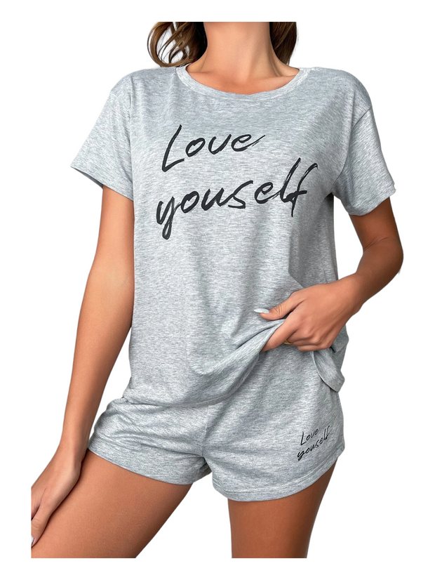 Letter Graphic Tee And Shorts Lounge Set