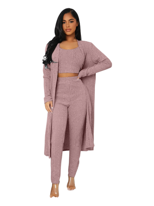 3 Pieces Ribbed Knit Lounge Set