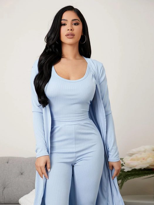 3 Pieces Ribbed Knit Lounge Set