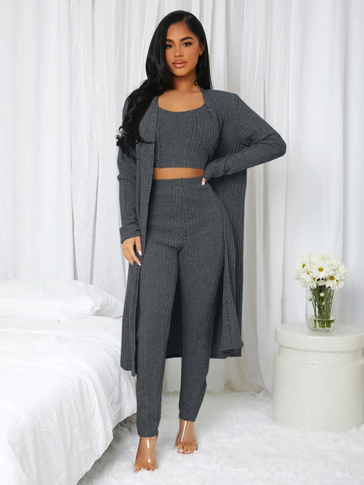 3 Pieces Ribbed Knit Lounge Set