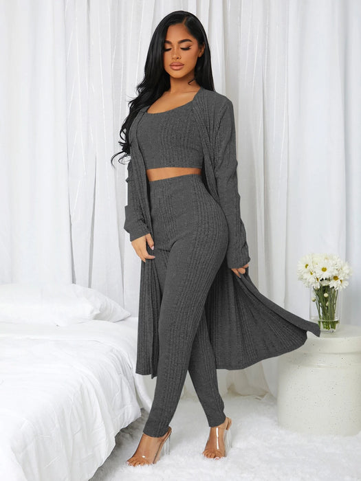 3 Pieces Ribbed Knit Lounge Set