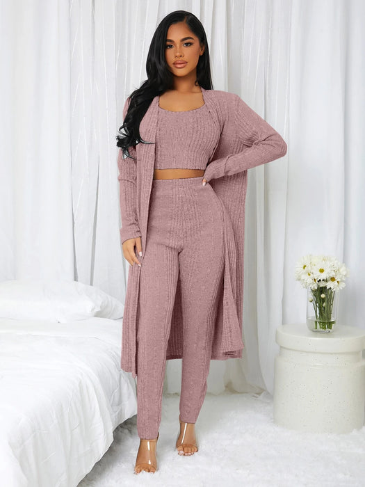 3 Pieces Ribbed Knit Lounge Set