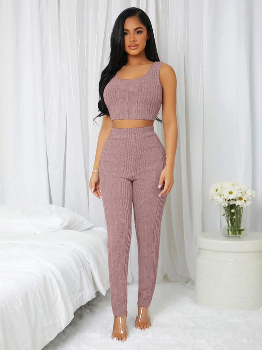 3 Pieces Ribbed Knit Lounge Set