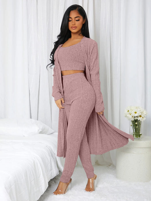 3 Pieces Ribbed Knit Lounge Set